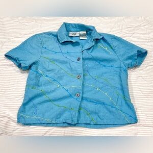 Embroidered Blue Button Down Shirt